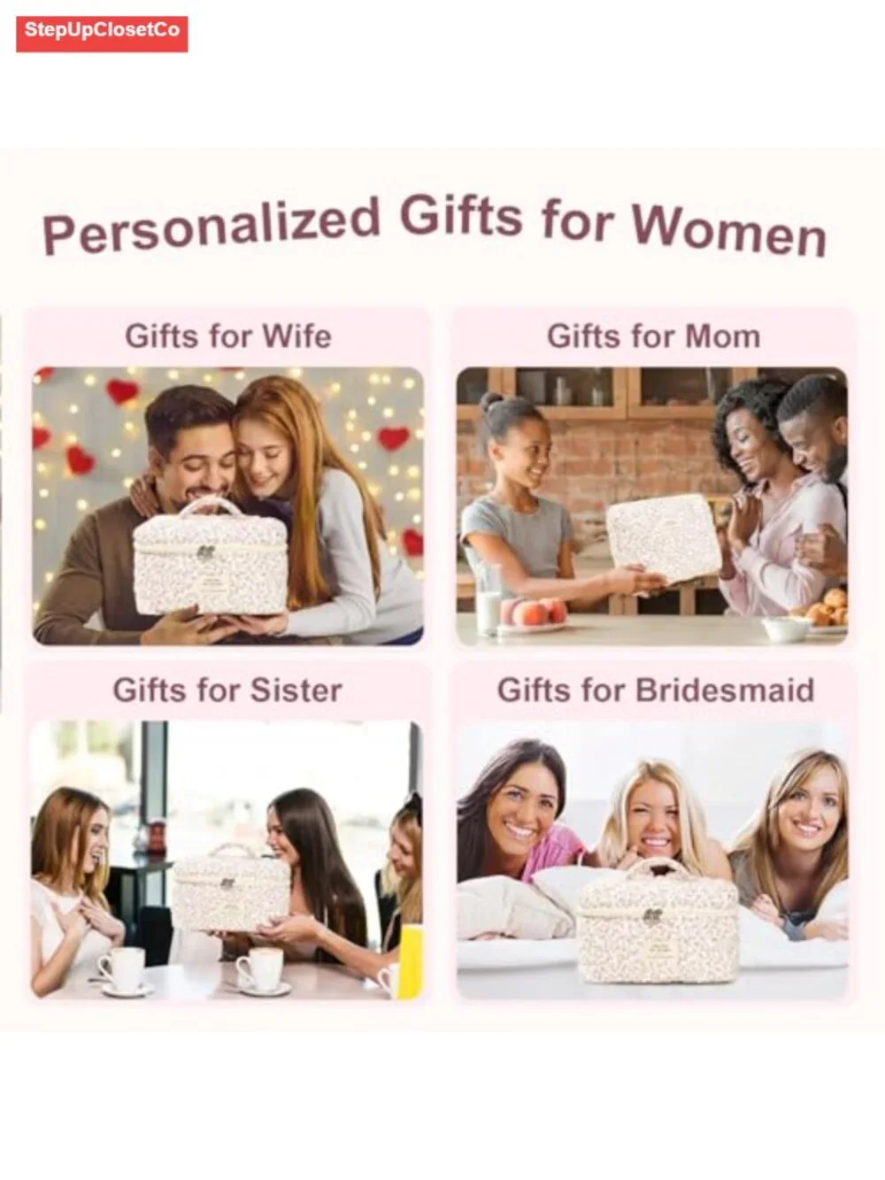 Quilted Cotton Makeup Bag Set, 3 Piece Travel Cosmetic Organizer Pouch, Nylon